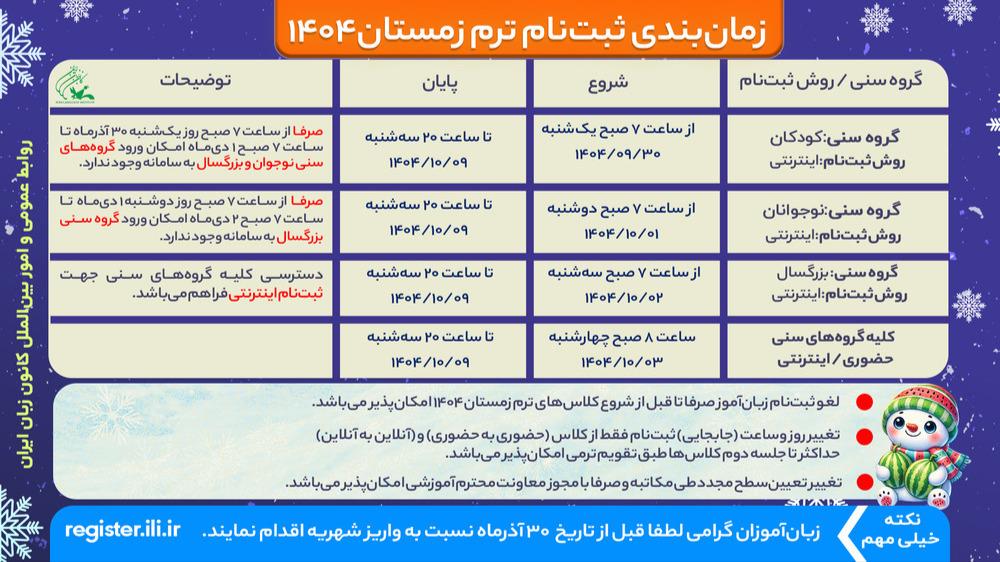 30 آذرماه، آغاز ثبت نام ترم زمستان 1404 کانون زبان ایران
